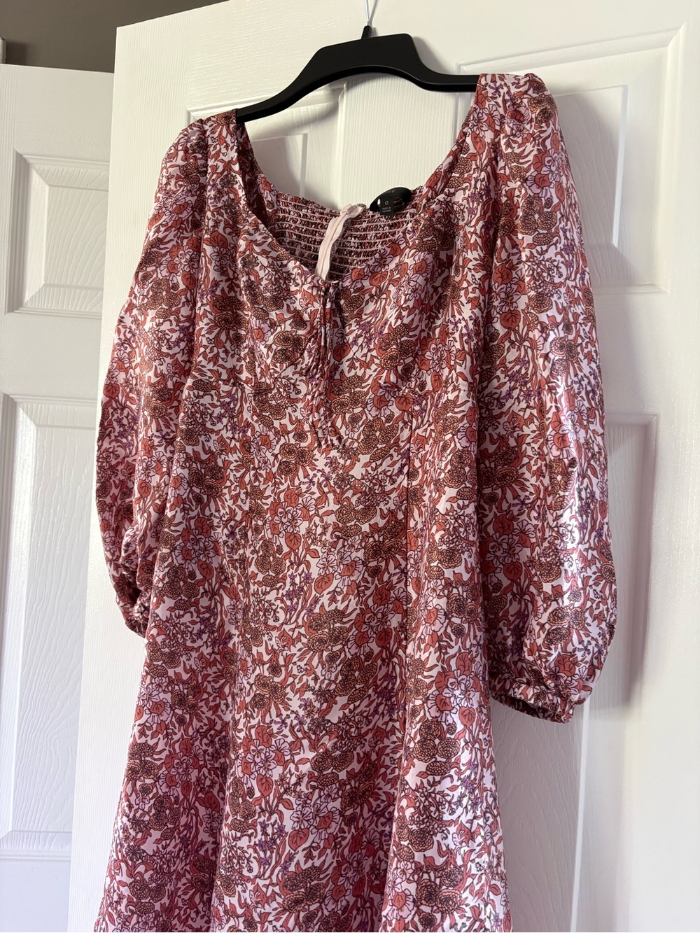 J. Crew purple orange and brown Floral maxi dress with slit puff sleeves